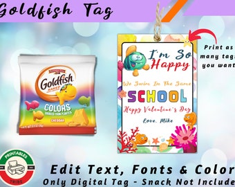 Goldfish Valentines Gift Tag | Kids Classroom Favor (Digital Download)