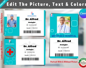 Doctor Nurse ID Badge V3, Medical Party, Pretend Play, Editable Hospital Staff ID, Halloween Costume, Nurse ID - Canva Template