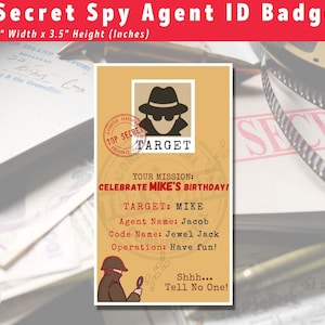 Odznaka agenta specjalnego Spy Secret | Odznaka urodzinowa Spy | Karta identyfikacyjna FBI | Karty identyfikacyjne do zabawy w udawanie | Szablon niestandardowej odznaki