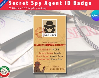 Spy Agent ID Badge | Birthday Party, Pretend Play (Canva Template)