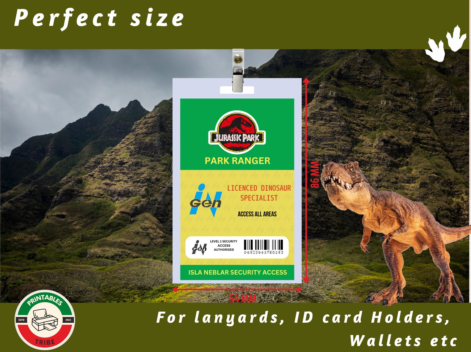 PRINTABLE Jurassic Park Ingen ID Badges ID Card Badges for Cosplay Park Division Halloween ...