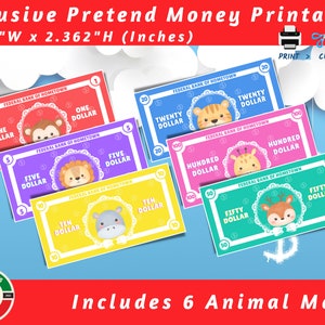 Printable Play Money For Kids | Animal Play Money | Pretend Money To Learn | Monopoly Money Kids | American Dollars Pretend Bills - 6 Nos.