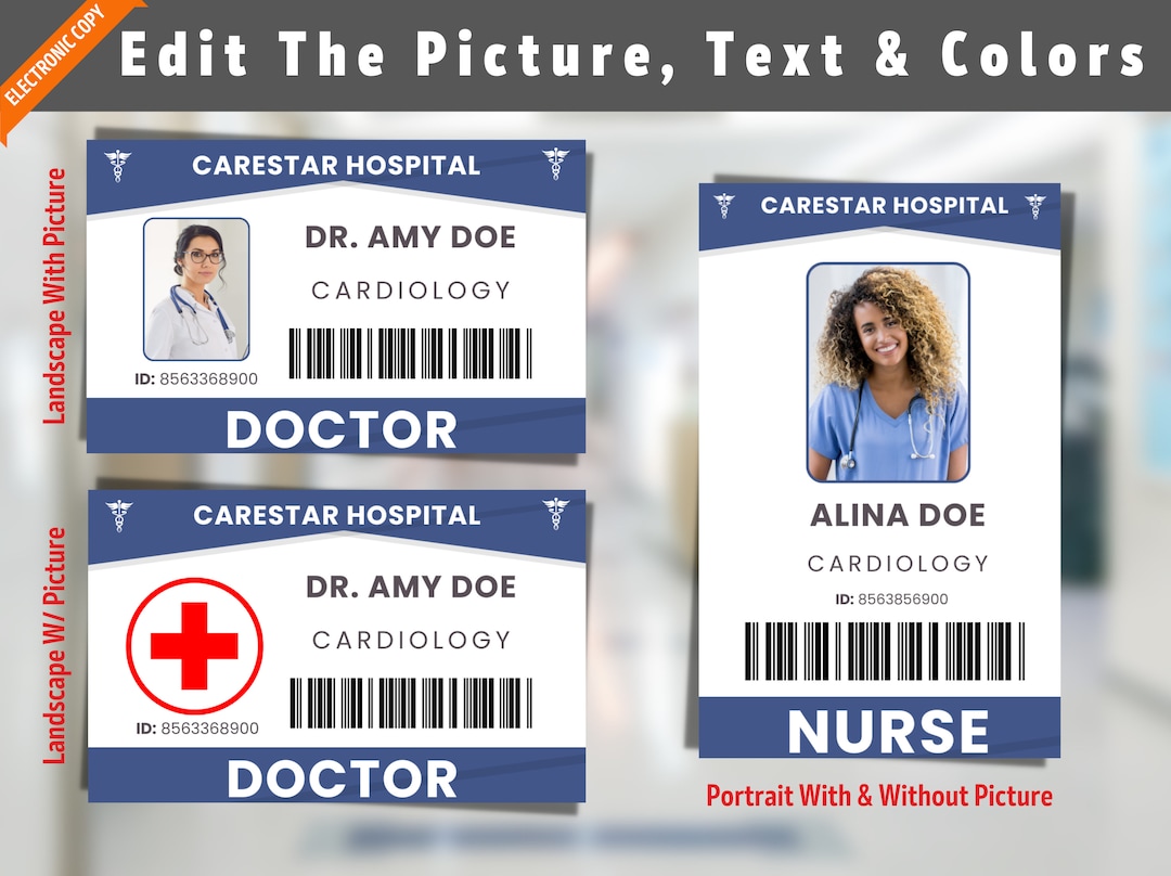 Doctor Nurse ID Badge, Editable Hospital Staff ID, Pretend Play Doctor Nurse ID Badge, Editable Hospital Staff ID, Pretend Play