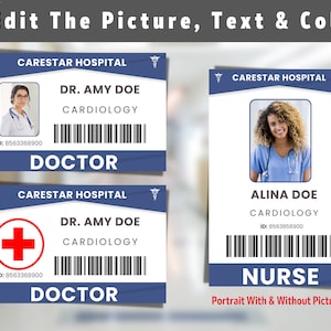 Doctor Nurse ID Badge, Editable Hospital Staff ID, Pretend Play, Medical Party, Halloween Costume, Nurse ID, Customizable & Printable| V 1