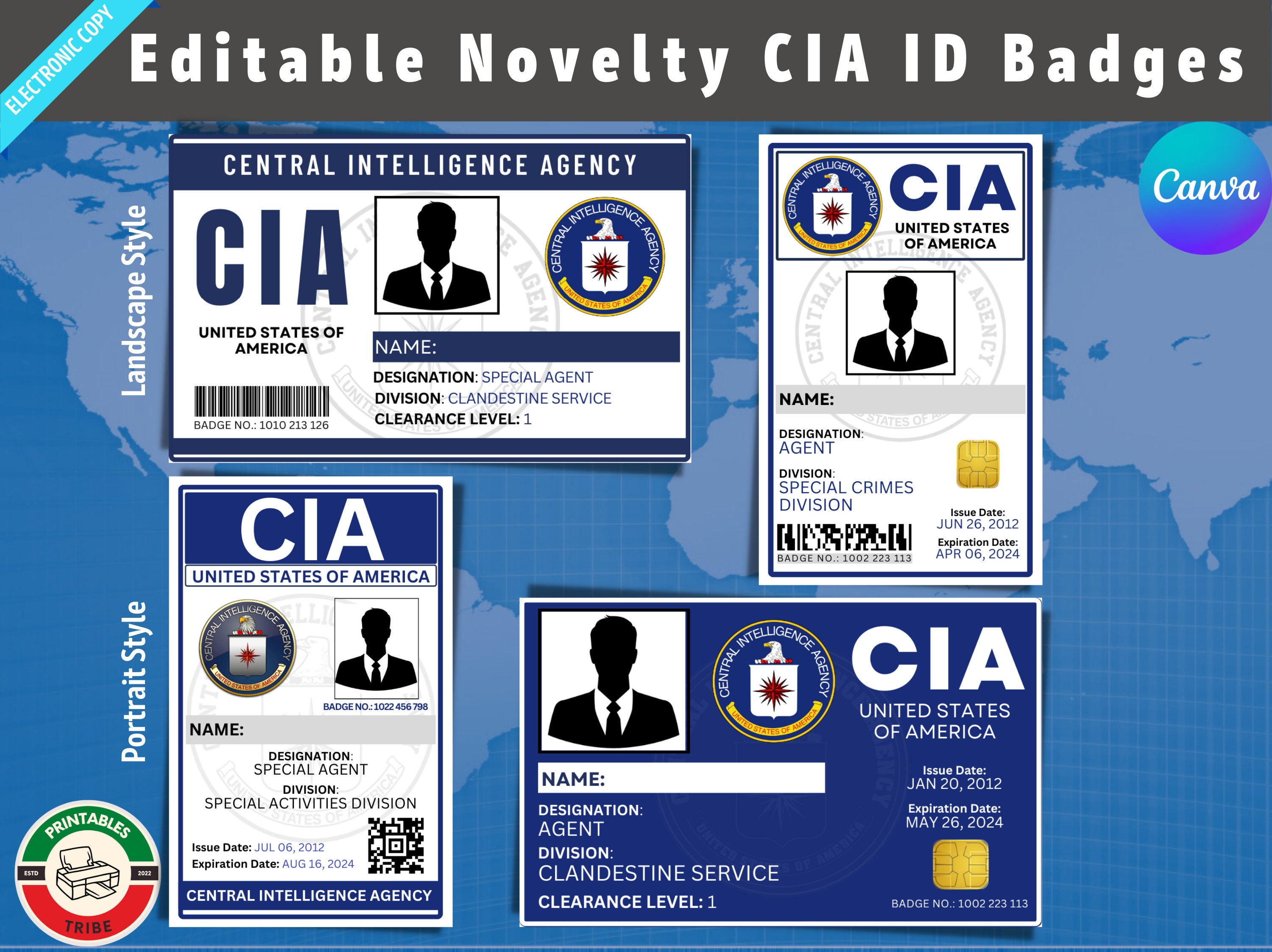 Printable Novelty CIA ID Badges National Security Agency Cia Card 