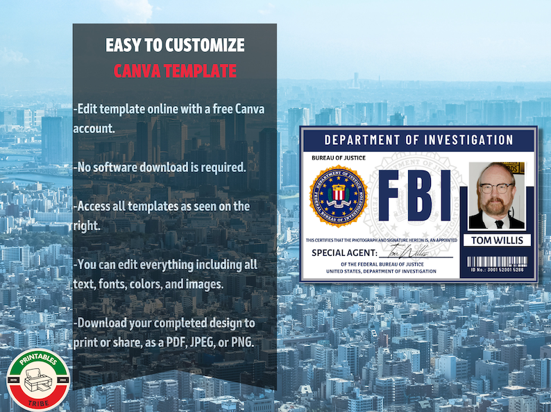 Template Fbi Agent Id Card Fun Printable For Parties And Costumes - mlpuvbb
