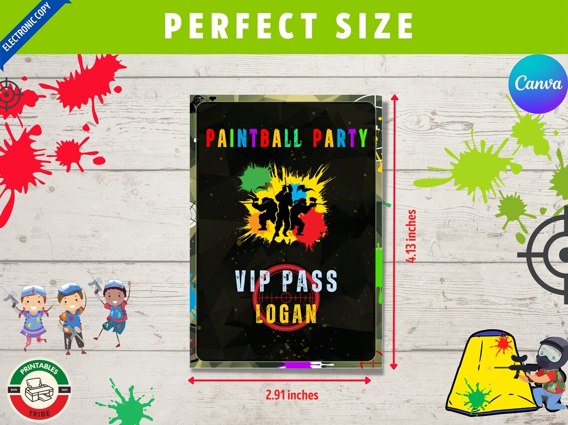 Printable Paintball Birthday Party VIP Pass Paintball Party Invitations