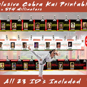 Cobra Kai ID-badgeset afdrukbare items | Eagle Fang & Miyagi Do-lidmaatschapsset | Fantasiespel | Cosplay pintables replica identiteitskaart - png pdf-bestanden