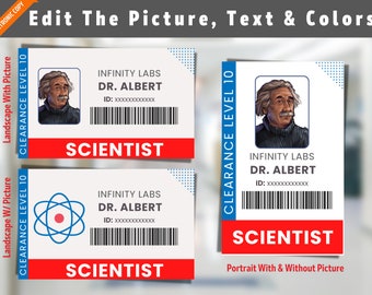 Personalised Scientist ID Badge, Pretend Play Editable Science Party ID, Birthday Party, Halloween Costume, Lab ID,  Customize & Print