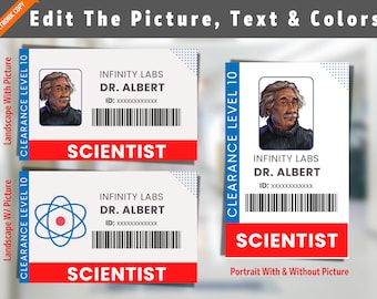 Personalised Scientist ID Badge, Pretend Play Editable Science Party ID, Birthday Party, Halloween Costume, Lab ID,  Customize & Print