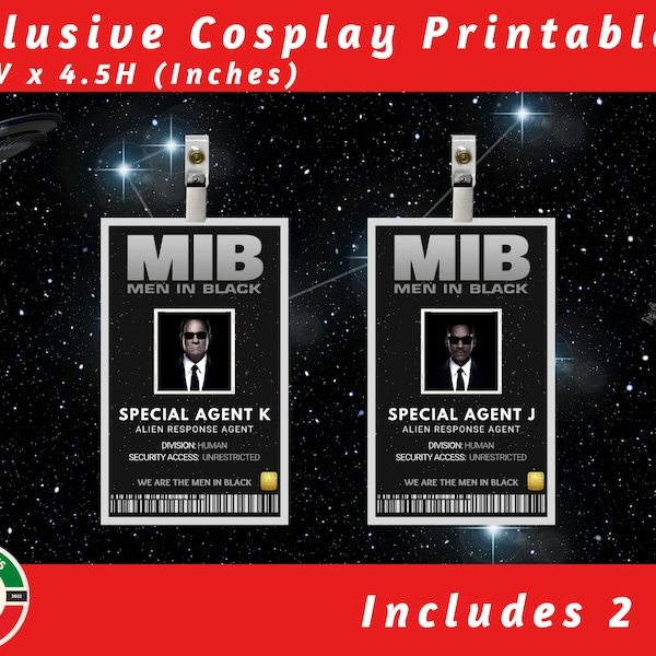 Printable Men In Black ID Badges | MIB Agent ID Badge | Office Parties | Men In Black Suits Id Card| Pretend Play | Cosplay | Fantasy Play