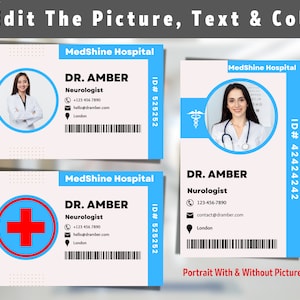 Arzt Krankenschwester ID Abzeichen V2, so tun, als spielen, medizinische Party, bearbeitbarer Krankenhauspersonalausweis, Halloween-Kostüm, Krankenschwester-Ausweis - Canva Template