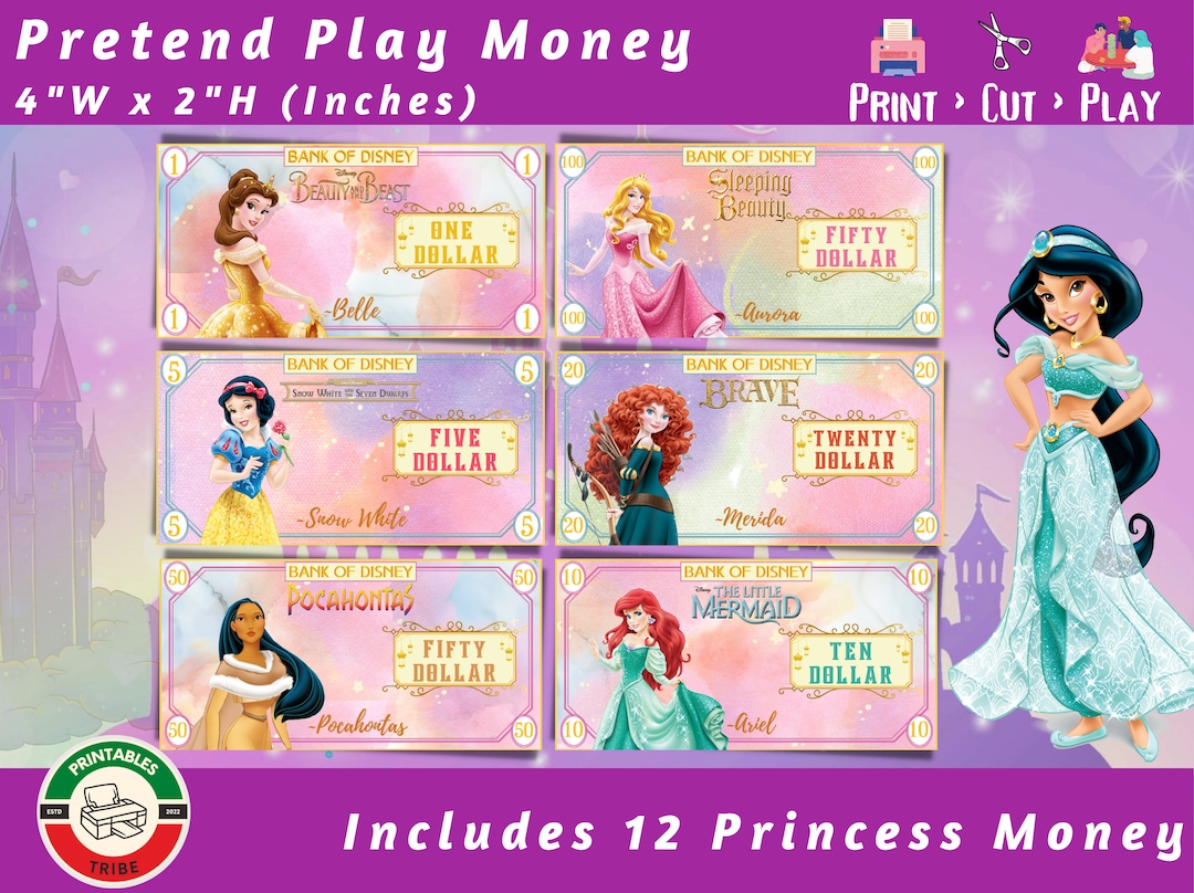 Princess Printable Play Money Kids Play Money Pretend Play - Etsy