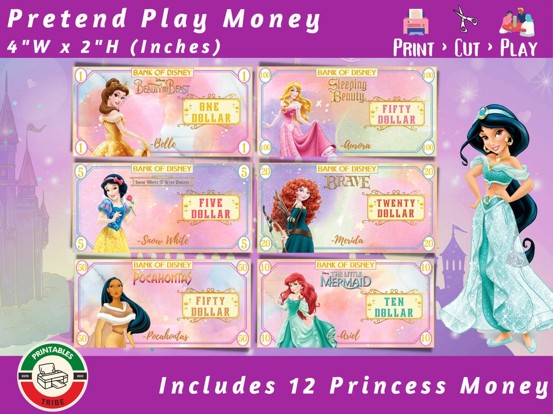 Princess Printable Play Money Kids Play Money Pretend Play - Etsy