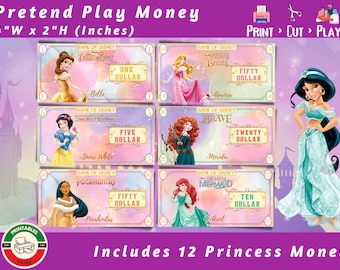 Princess Play Money | Pretend Play, Kids Rewards (PDF/PNG)
