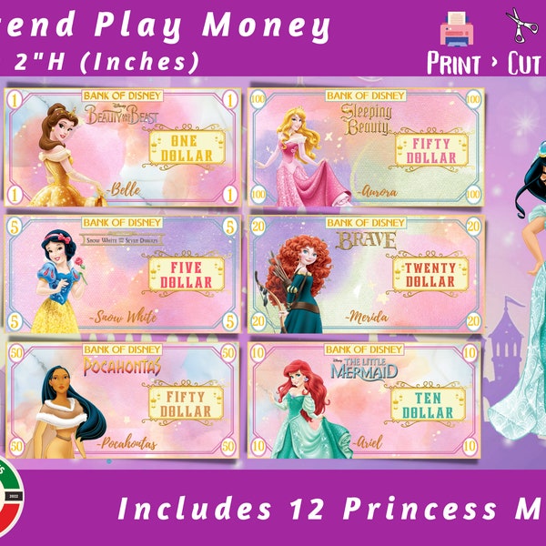 Princess Printable Play Money | Kids Play Money | Pretend Play Printable Money | Fantasy Money | Rewards Money | Printable Fake Money