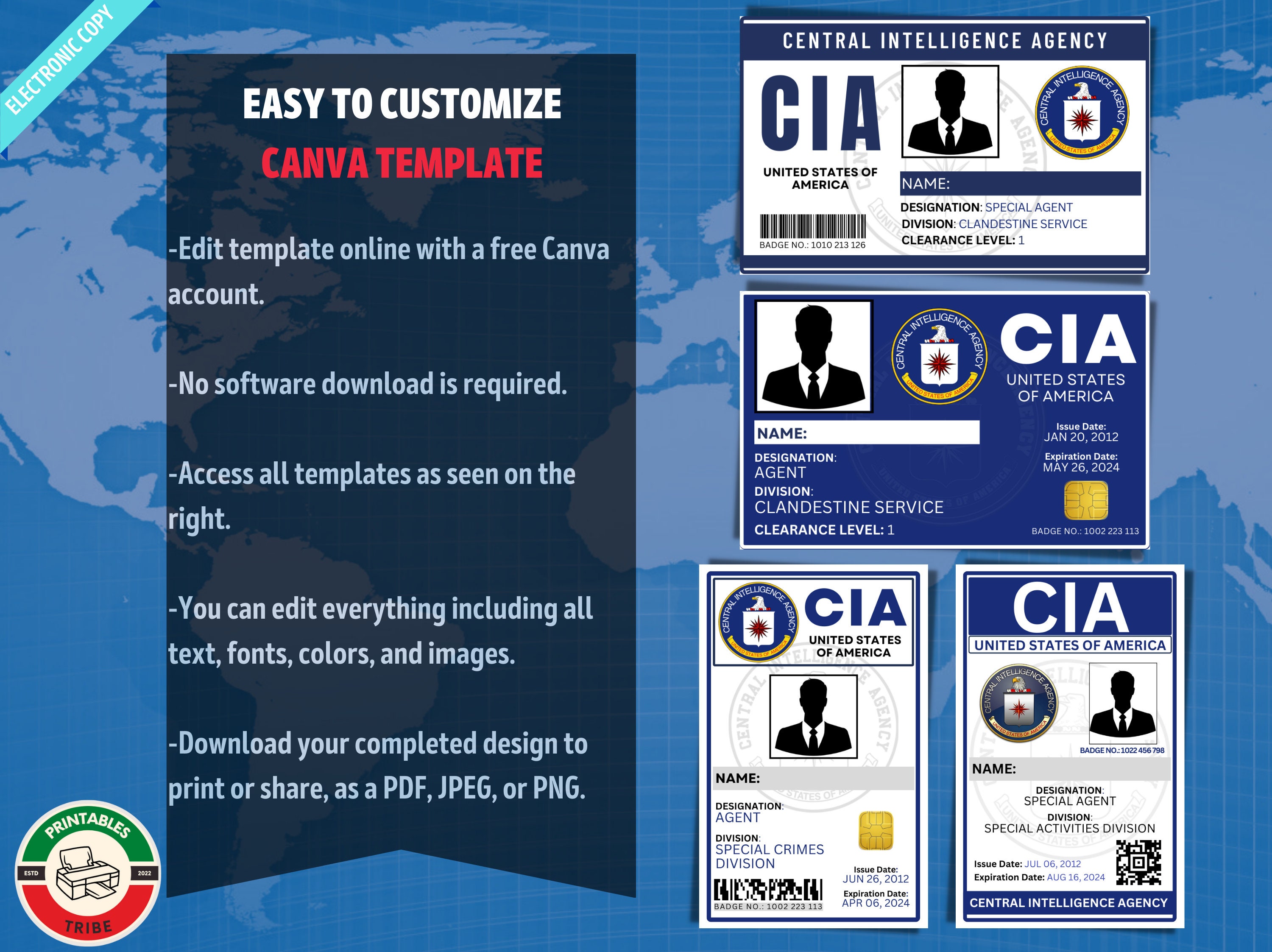 Printable Novelty CIA ID Badges National Security Agency Cia Etsy Printable Novelty CIA ID Badges National Security Agency Cia Etsy