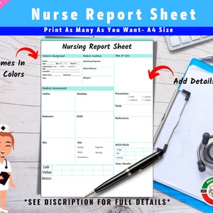 Nursing Brain Sheet | Patient Reporting | Handoff Report For Hospitals | Patient Records Notes | Hospital Clinic Stationary - PDF - 4 Colors