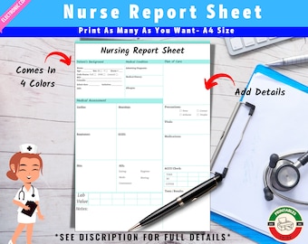 Nursing Brain Sheet | Patient Reporting | Handoff Report For Hospitals | Patient Records Notes | Hospital Clinic Stationary - PDF - 4 Colors
