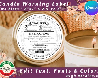 Custom Candle Warning Label Template | Modern Minimalist Design (Canva Template)