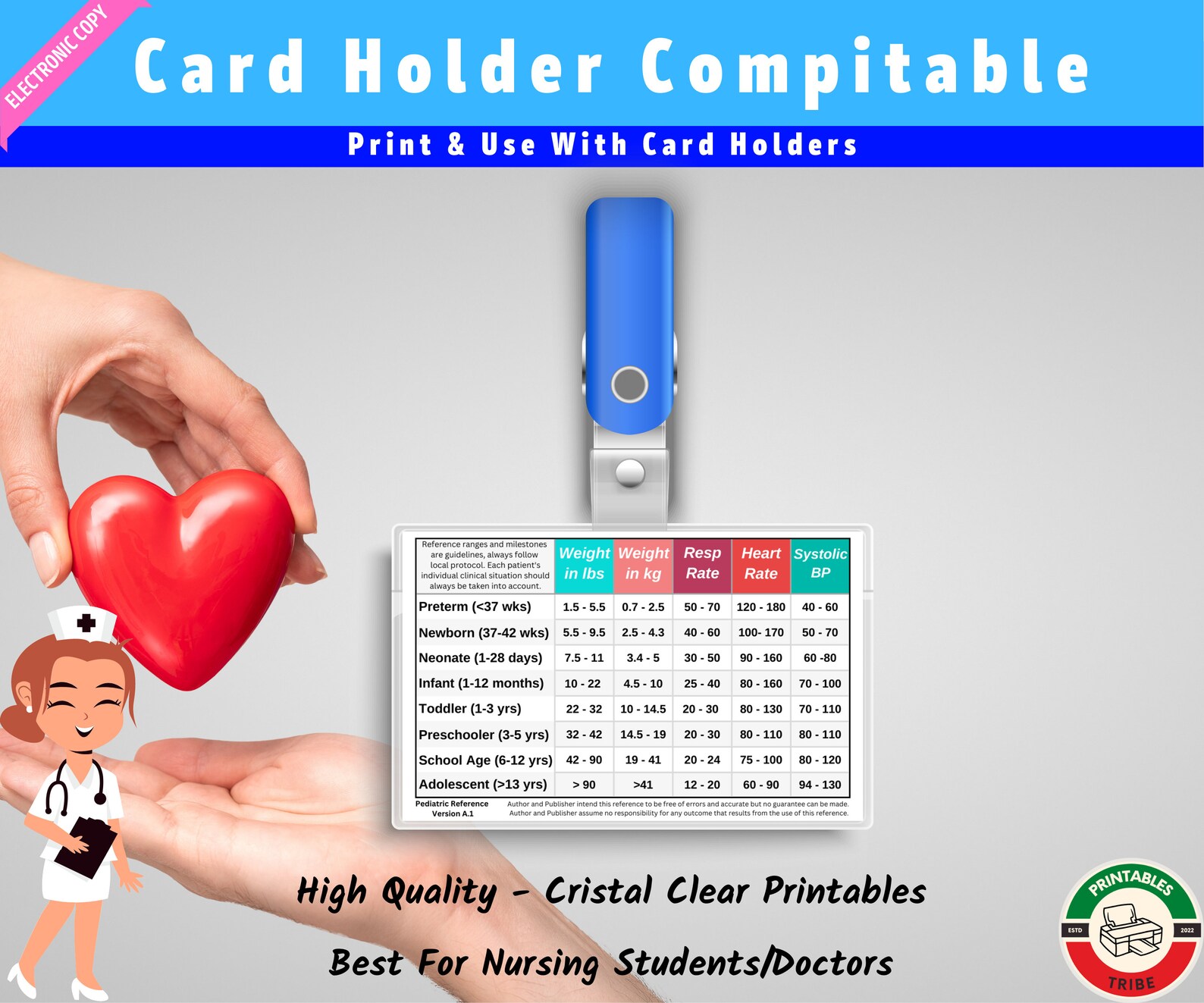 Pediatric Vital Signs & Milestones Badge Card | Nurse Student (PDF, PNG ...