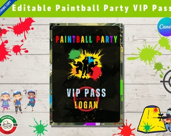 Printable Paintball Birthday Party VIP Pass | Paintball Party Invitations | Paintball Party Favors | Paintball ID Badge - Canva Editable