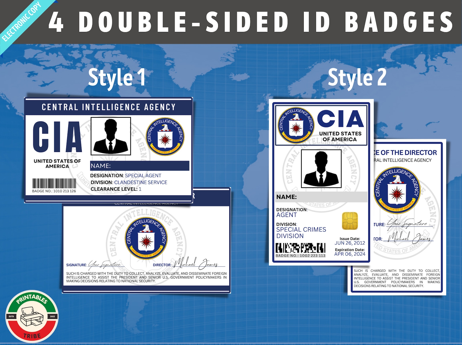 Printable Novelty CIA ID Badges National Security Agency Cia Etsy