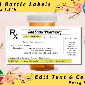 PRINTABLE RX Pill Bottle Labels 3in x 1.5in | Prescription Label | Pharmacy Nurse Graduation |  | Pill Label | Medical Party Favors - Canva