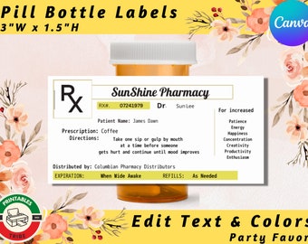 PRINTABLE RX Pill Bottle Labels 3in x 1.5in | Prescription Label | Pharmacy Nurse Graduation |  | Pill Label | Medical Party Favors - Canva