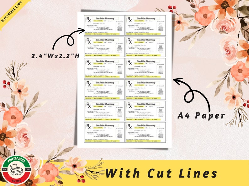 PRINTABLE RX Pill Bottle Labels 3in X 1.5in Prescription Label Pharmacy