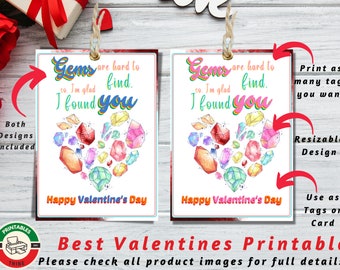 Valentine Day Tag Party Gloss Printable | Friendship Day |  Gemstone Classmate Team Teammate Neighbors Friends Tutor Office - Resizable Tag