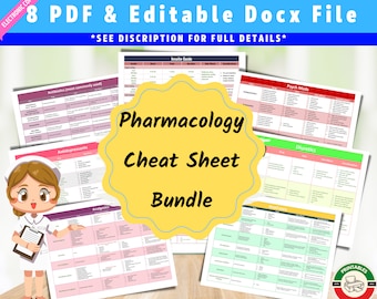 Pharmacology Cheat Sheet Bundle |  Nursing School Notes | Pharmacology Notes- 8 in 1 Study Guide |  Printable Medication Guide - PDF & DOCX