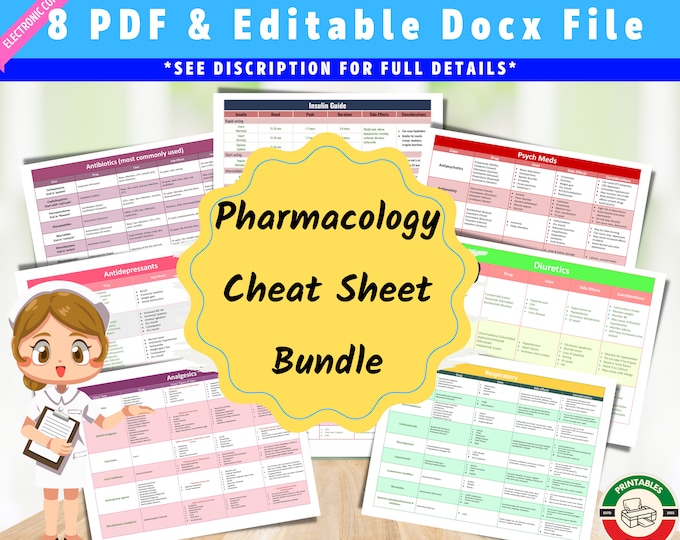 Pharmacology Cheat Sheet Bundle | Nursing School Notes | Pharmacology ...
