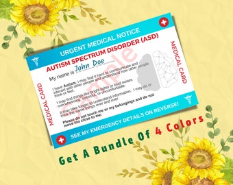 Autism Awareness Medical Alert ID Card Template - Invisible Disability - Autism Spectrum Disorder (ASD) - Printable - 4 Colors Inc.