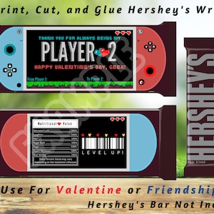 Gamer Valentijnsdag, Wrapper voor vriendschapsdag | Wrap chocoladereep Hershey | Valentijnsdag in de klas | Cadeau klasgenoten | Beste vriendcadeau: afdrukbaar