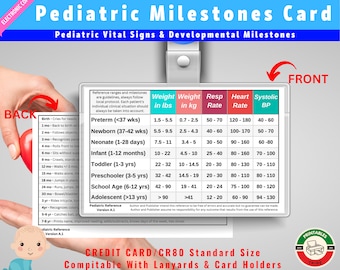 Pediatric Vital Signs & Milestones Badge Card | Nurse Student (PDF, PNG)