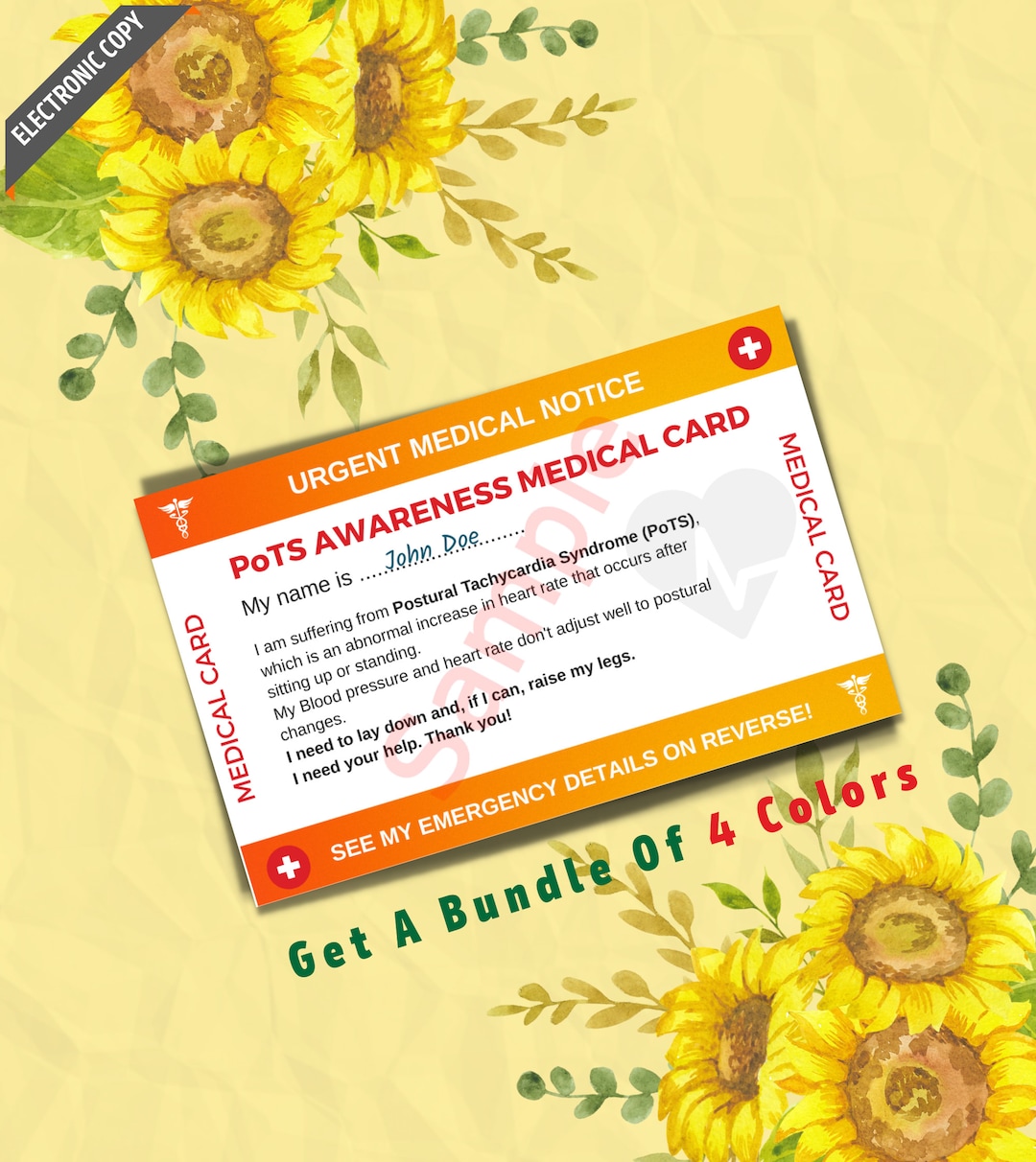 Pots Syndrome Awareness Medical Alert ID Card Template Invisible