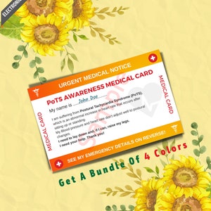 PoTS Syndroom Bewustzijn Medische Alert ID-kaartsjabloon - Onzichtbare handicap - Houdingspijn - Afdrukbaar - 4 kleuren Inc. (voor- en achterkant)