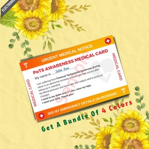 PoTS Syndrome Awareness Medical Alert ID Card Template - Invisible Disability - Postural Pain - Printable - 4 Colors Inc. (Front & Back)