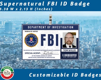 Modello personalizzabile di tesserino identificativo di un agente FBI immaginario / Accessorio per cosplay di Bobby Singer / Set stampabile per giochi di ruolo