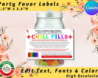 Happy Pills Label | Chill Pills Nurse Prescription Label | Graduation Party favor | Funny Gag, Birthday Gift, Teacher, Cowork Gift -EDITABLE