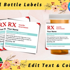 2024-2025 Nurse Graduation Party Favor PRINTABLE Labels |  RX Pill Bottle Labels| Prescription Label | Cancelled Graduation - Canva Template