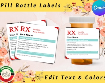 2024-2025 Nurse Graduation Party Favor PRINTABLE Labels |  RX Pill Bottle Labels| Prescription Label | Cancelled Graduation - Canva Template