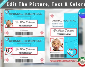 Veterinarian ID Badge | Animal Hospital Name Tag | Halloween Costume | Pretend Play Vet Clinic | Doctor ID Badge - Customizable - Canva
