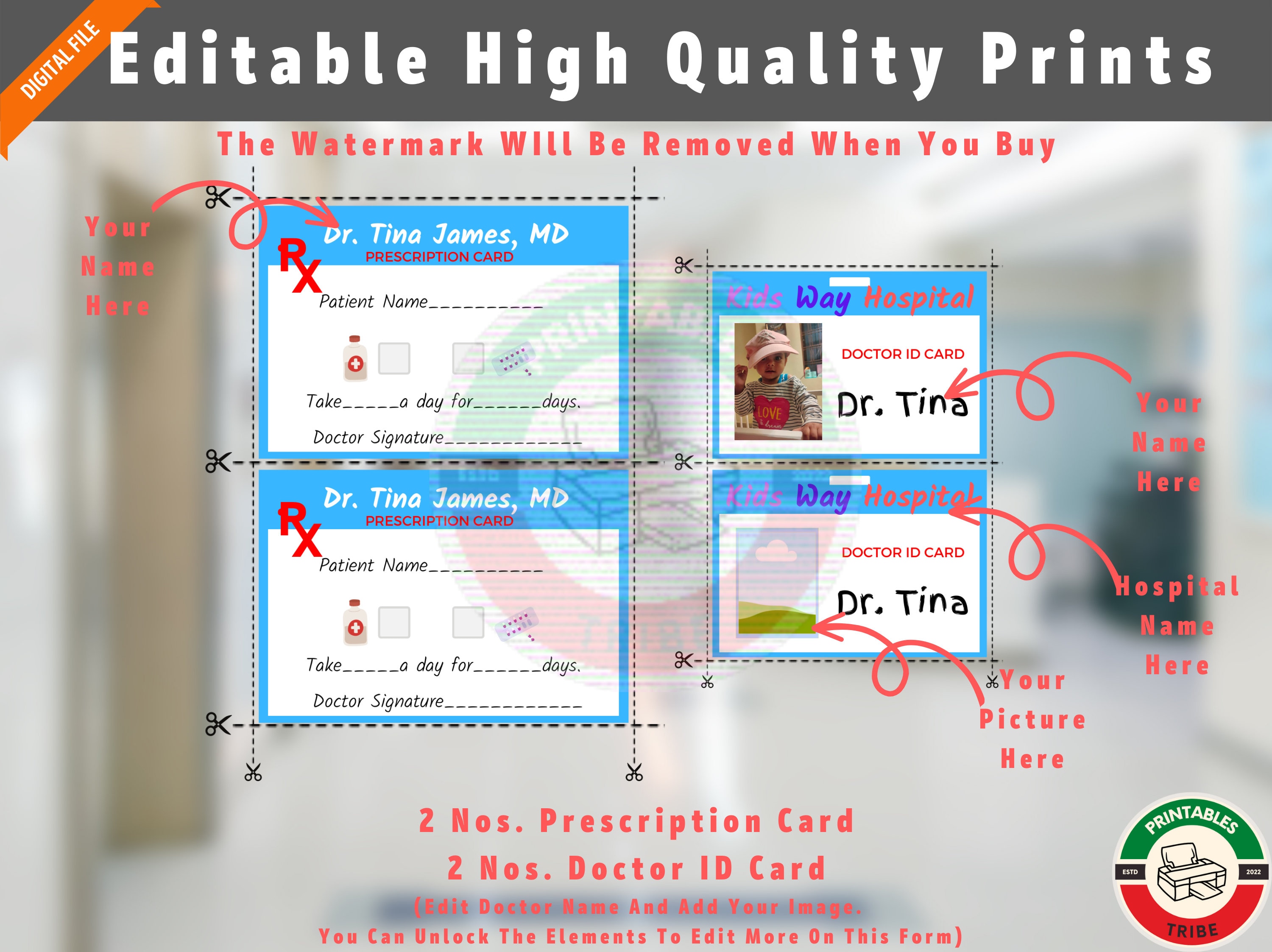 Doctor Pretend Play Kit Printable Doctor ID Badge School Age Games Kids Dramatic Play Editable ...