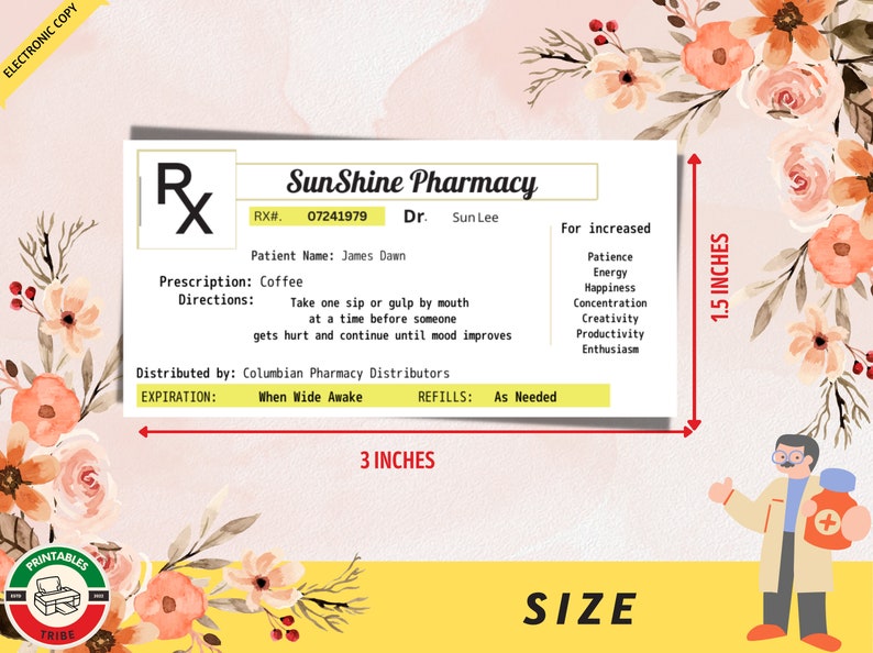 PRINTABLE RX Pill Bottle Labels 3in X 1.5in Prescription Label Pharmacy Nurse Graduation Pill ...