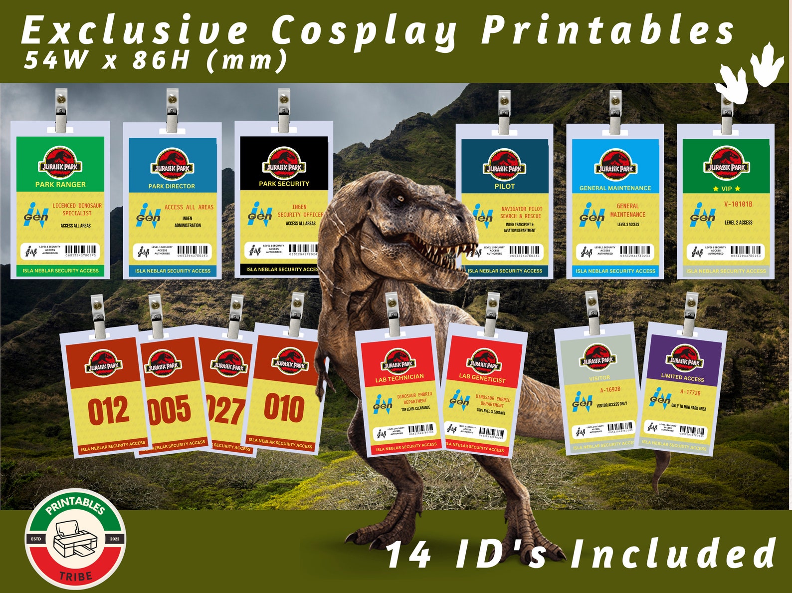 PRINTABLE Jurassic Park Ingen ID Badges ID Card Badges for Cosplay Park Division Halloween ...