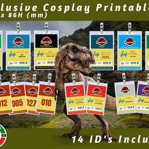 Jurassic Park ID Badges | ID Card Badges For Cosplay | Park Division | Halloween Costume Name Tag Prop  - 14 Id Cards-Printable-High Quality
