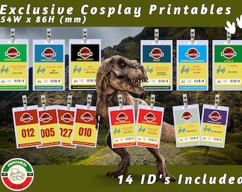 Jurassic Park ID Badges | ID Card Badges For Cosplay | Park Division | Halloween Costume Name Tag Prop  - 14 Id Cards-Printable-High Quality