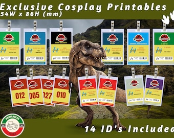 PRINTABLE Jurassic Park InGen ID Badges | ID Card Badges For Cosplay | Park Division | Halloween Costume Name Tag Prop  - 14 Id Cards